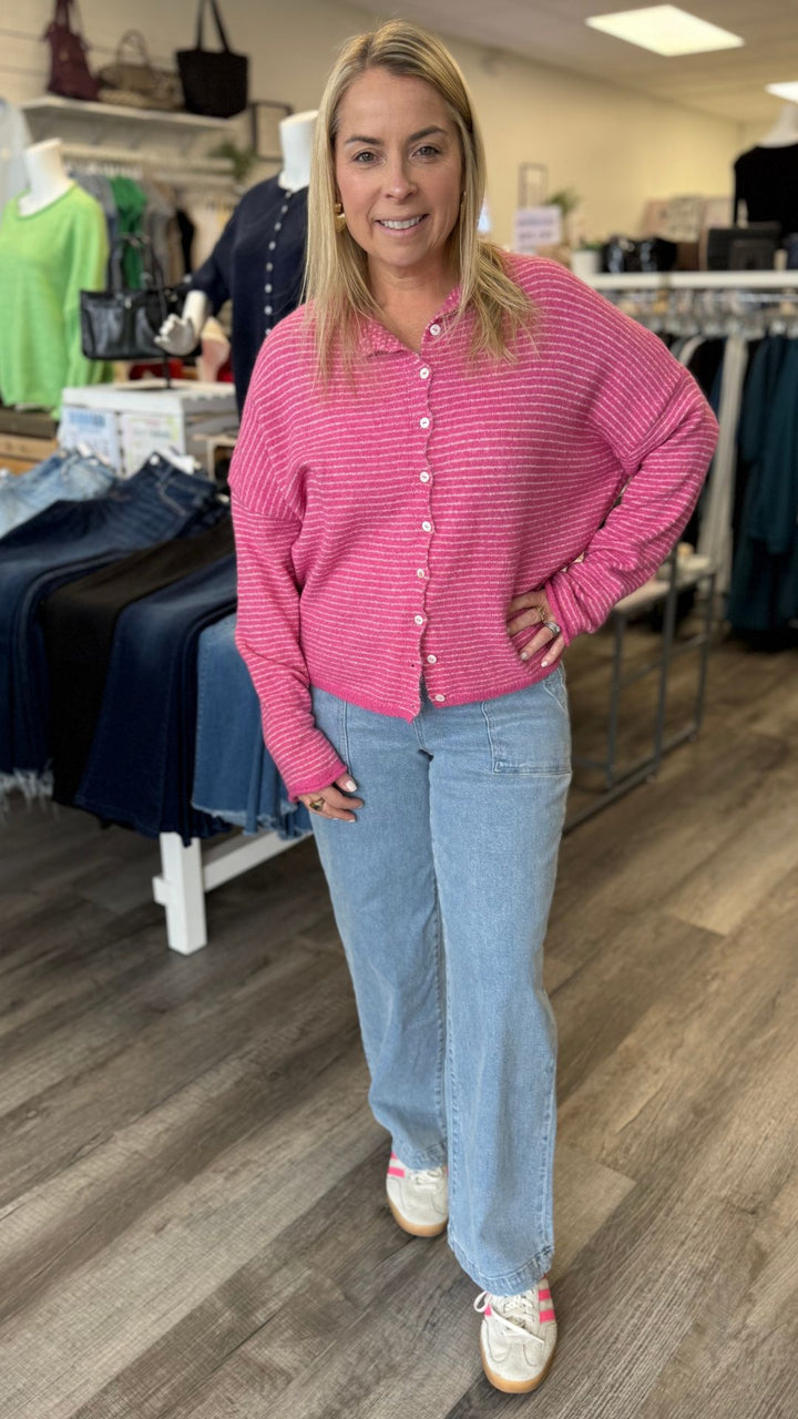Bubblegum Pin Striped Piper Cardigan