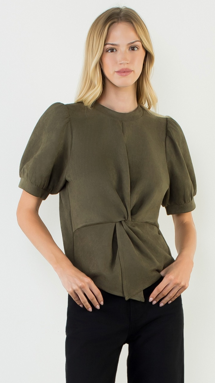 Olive Suede Twist Top