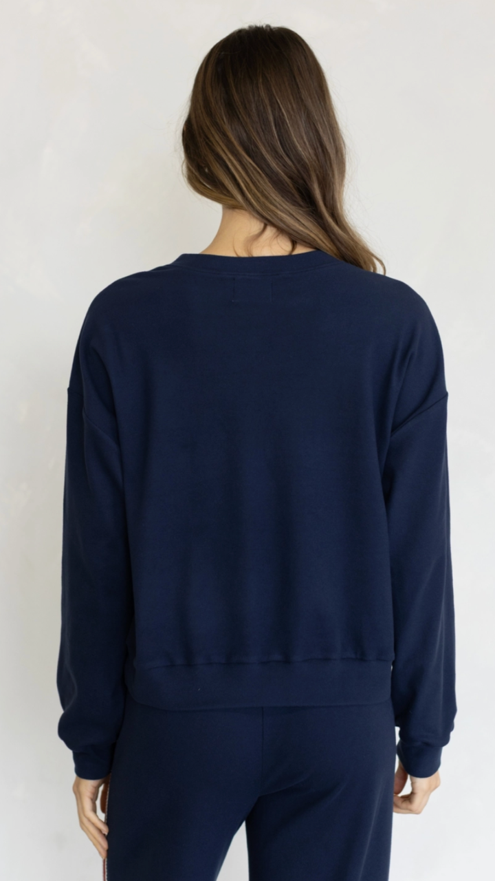 Navy Cardigan And Red Side Stripe Knit Pants Set