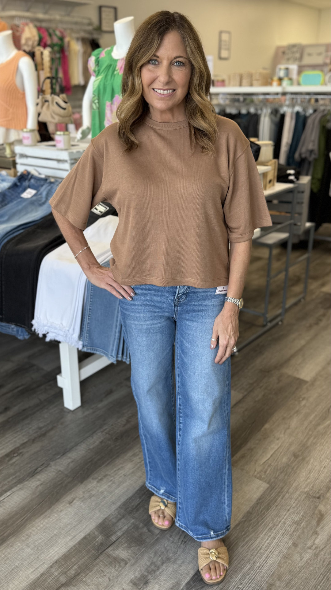 Mocha Soft Brushed Short Sleeve Knitted Top