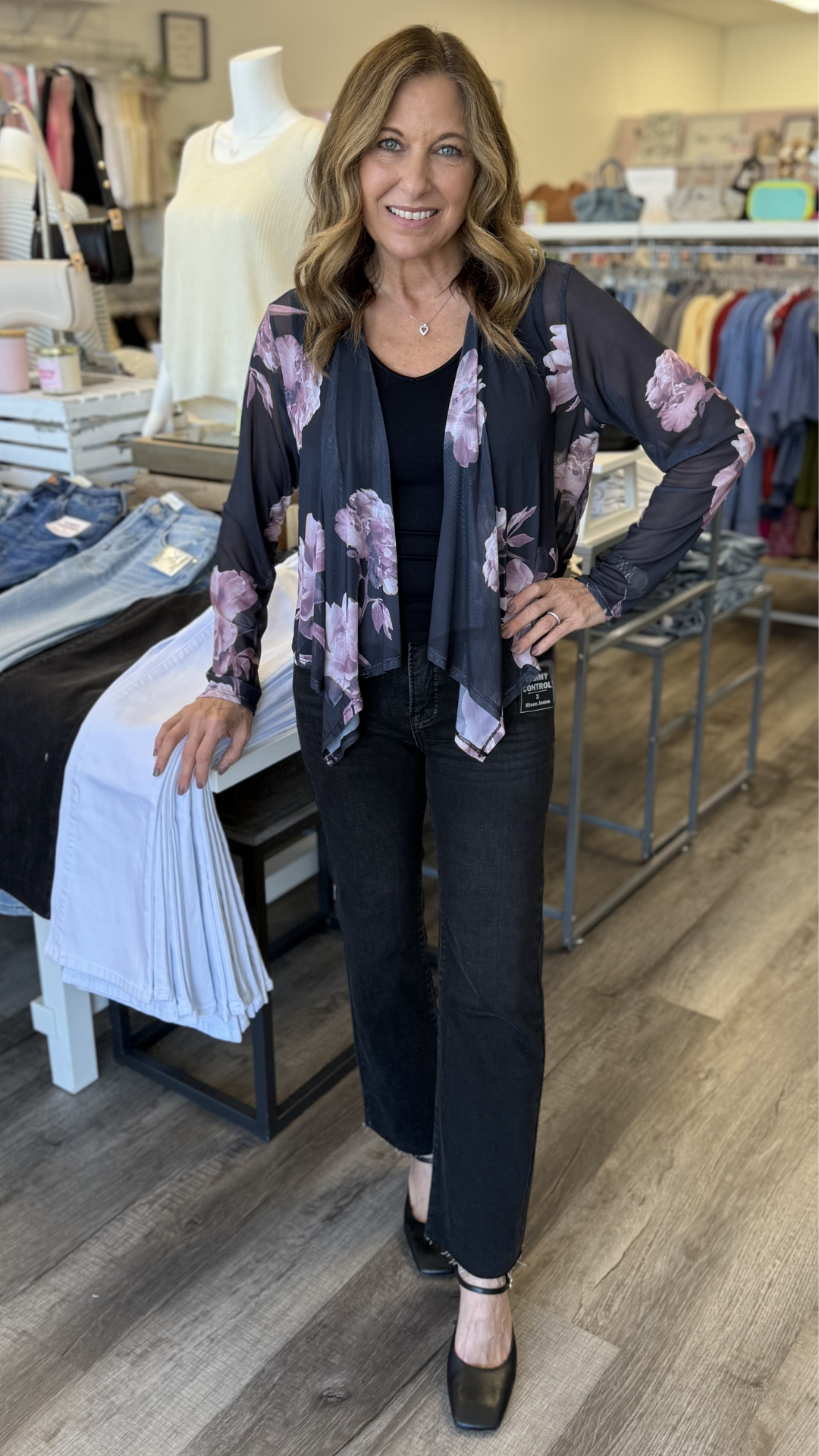 Pink Floral Mesh Cardigan