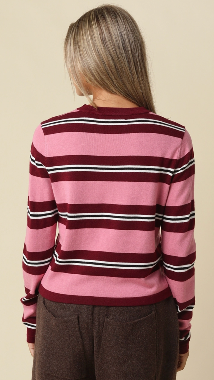 Burgundy And Rose Stripe Knit Top