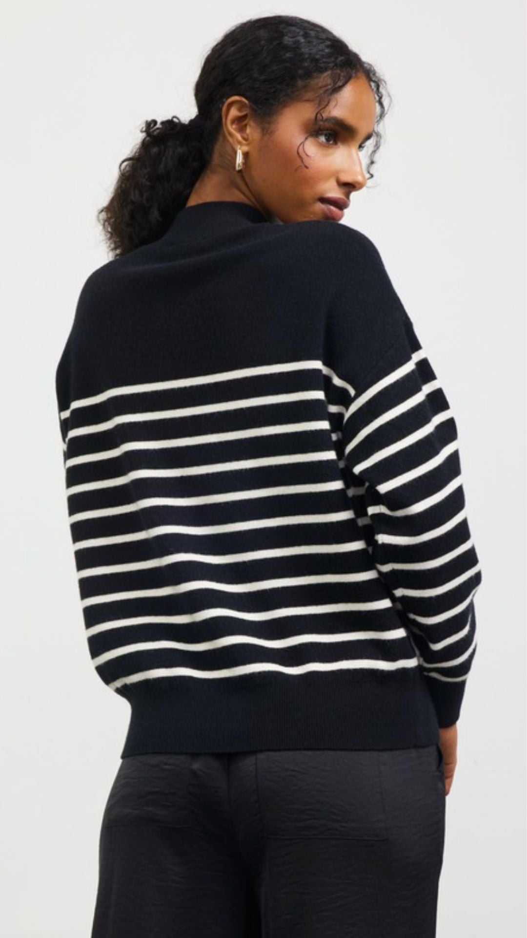 Black And Cream Stripe Knit Sweater