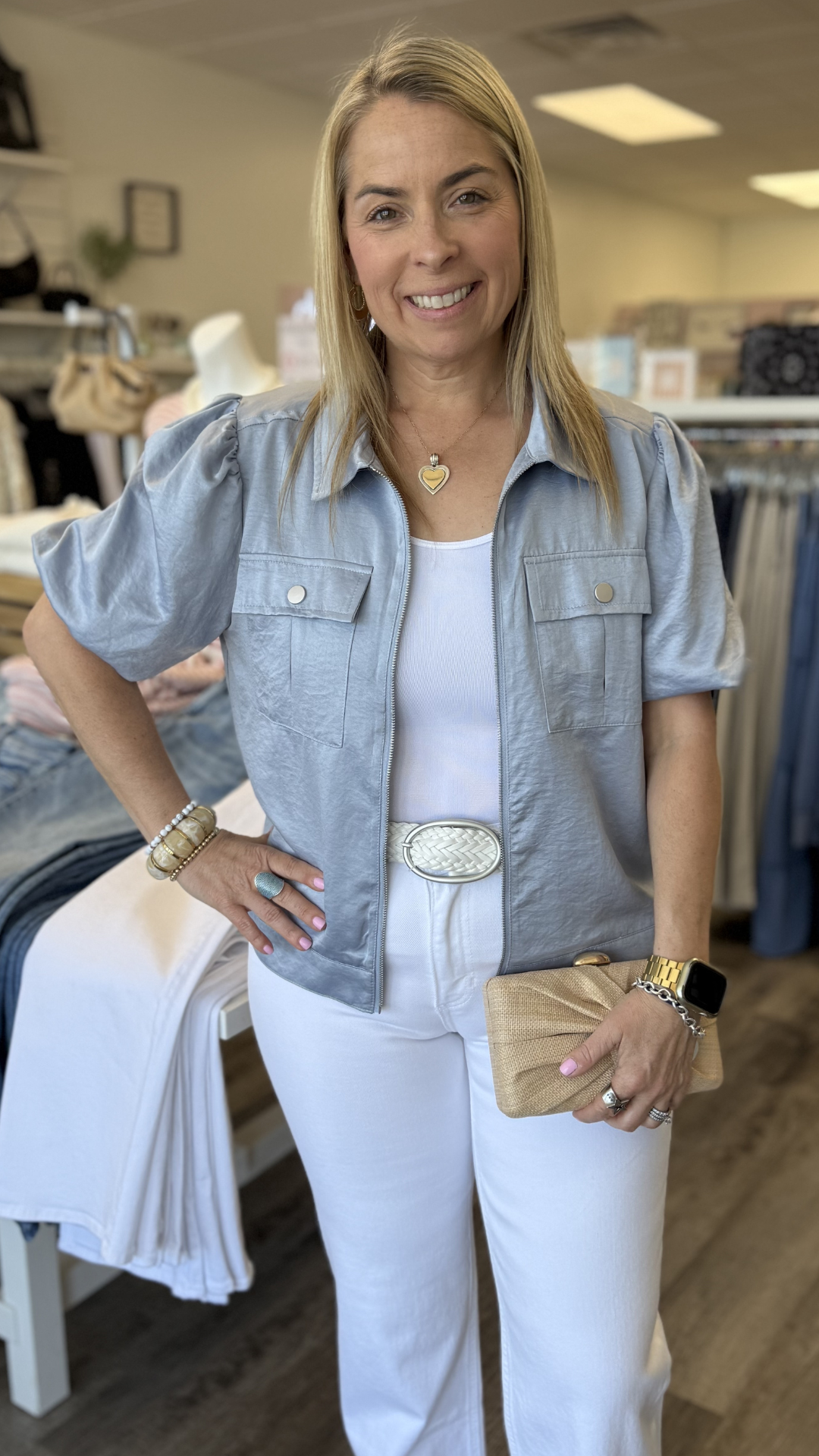 Pale Blue Puff Sleeve Jacket