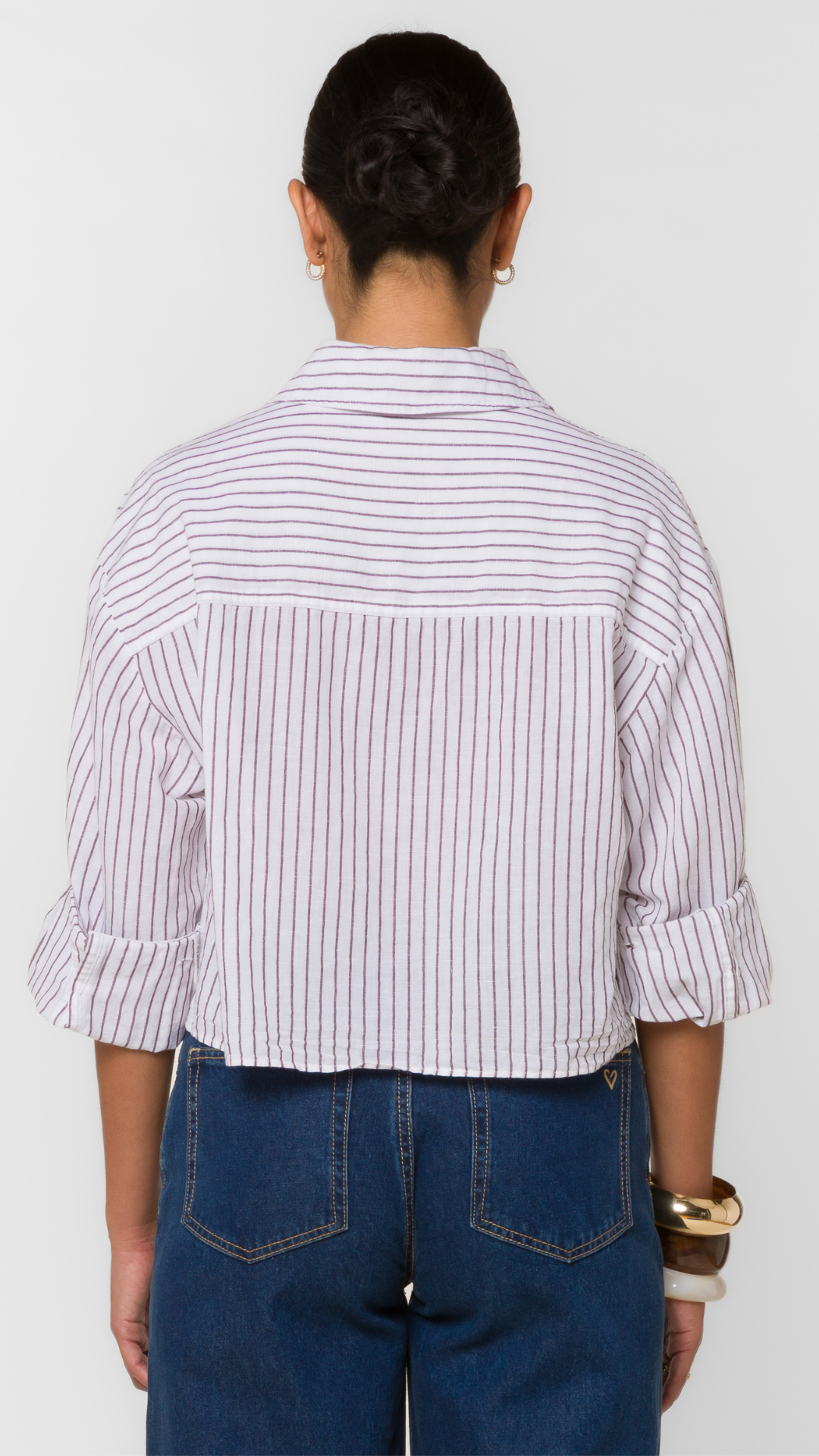 Berry Wine Cuffed Sleeve Crop Shirt