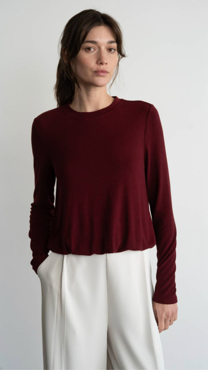 Burgundy Bubble Hem Long Sleeve