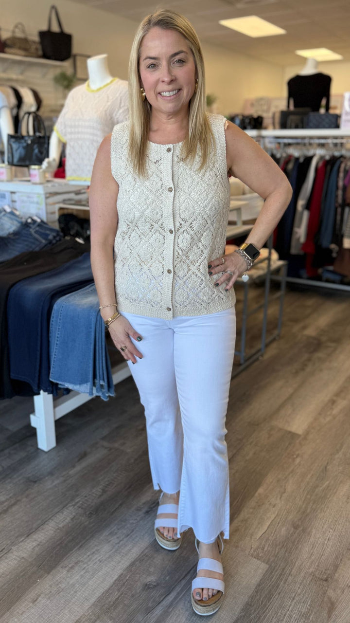 Reversible Crochet Button Up Sleeveless Vest