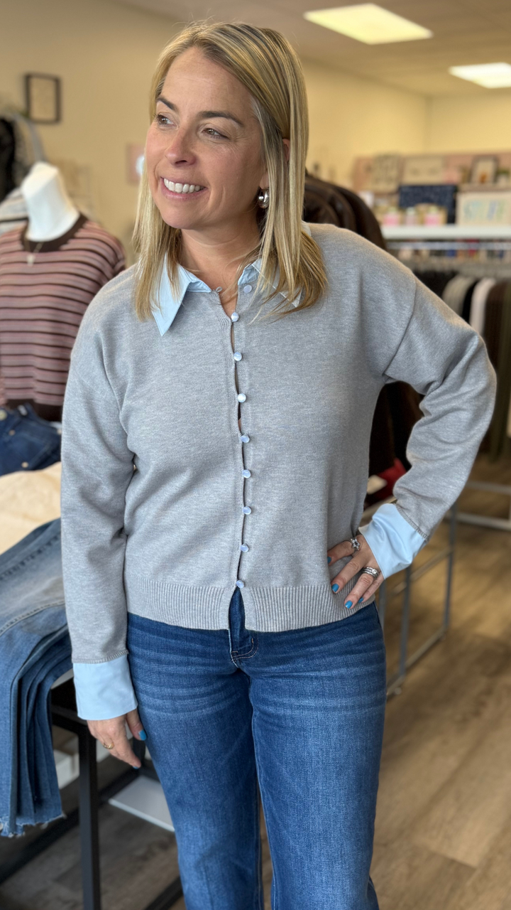 Grey Layered Look Knit Top