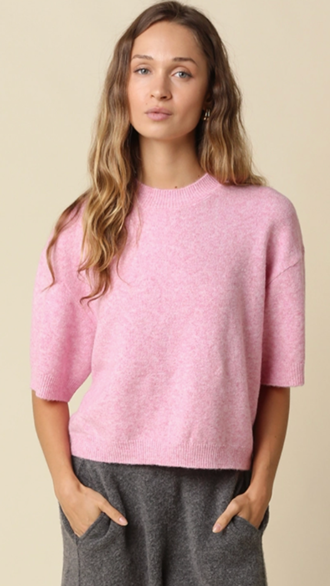 Pink Half Sleeve Sweater