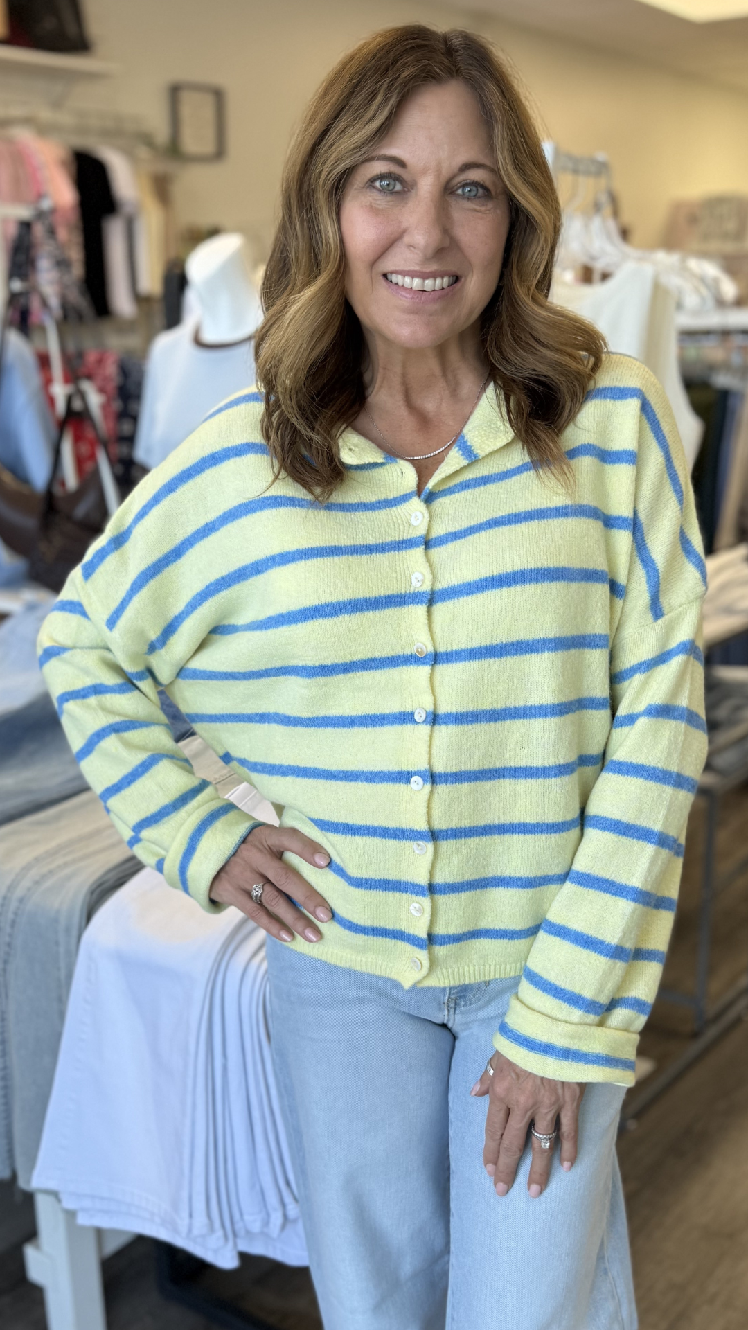 Light Yellow Cabana Striped Piper Cardigan
