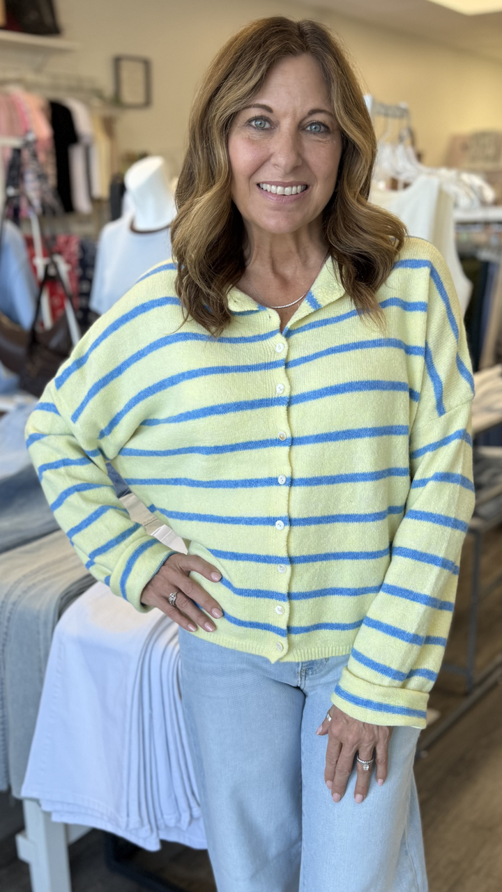 Light Yellow Cabana Striped Piper Cardigan
