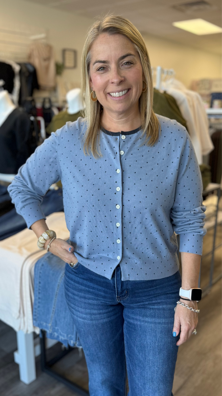 Blue And Navy Polka Dot Cardigan