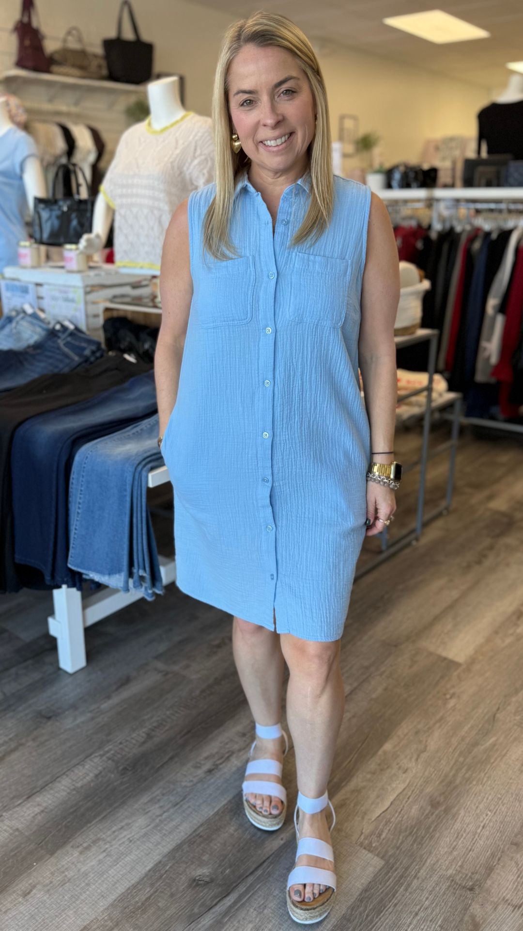 Light Blue Sleeveless Gauze Dress