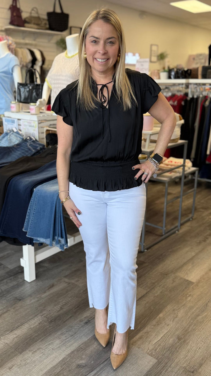 Black Flutter Sleeves Blouse