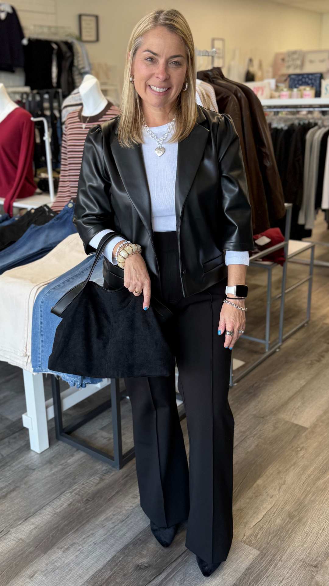Black Faux Leather Short Sleeve Jacket