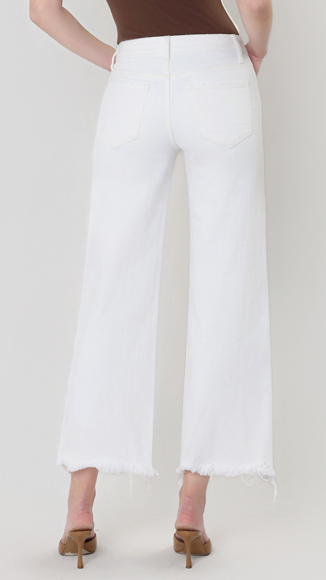 High Rise Optic White Slight Distressed Raw Hem Crop Wide Jeans