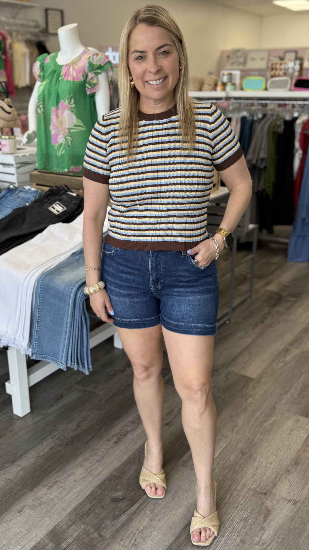 High Rise Dark Wash Side Slit Shorts