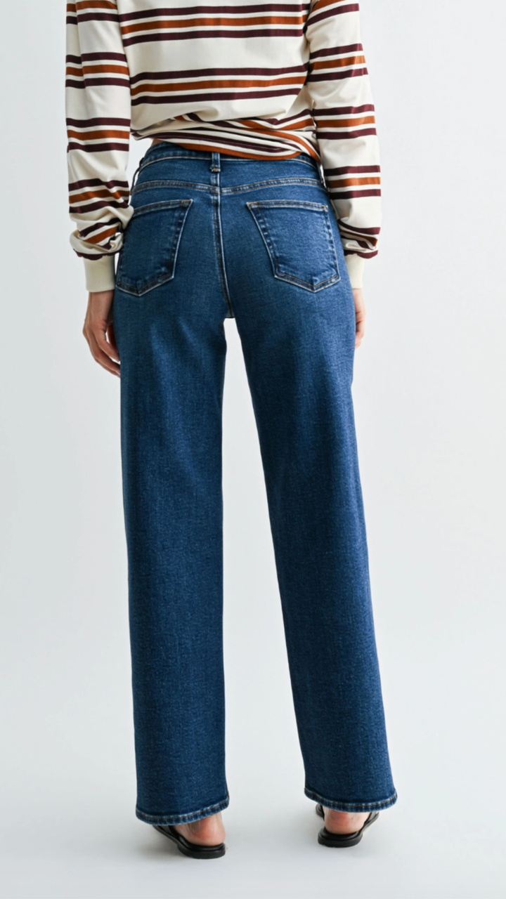 Mid Rise Dark Wash Classic Straight Jeans