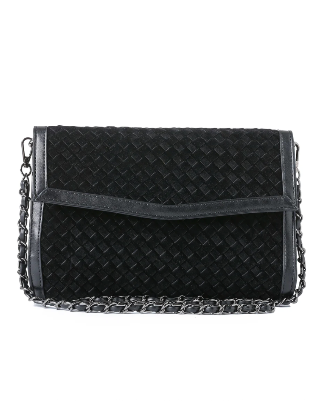 Beth Black Suede Woven Clutch