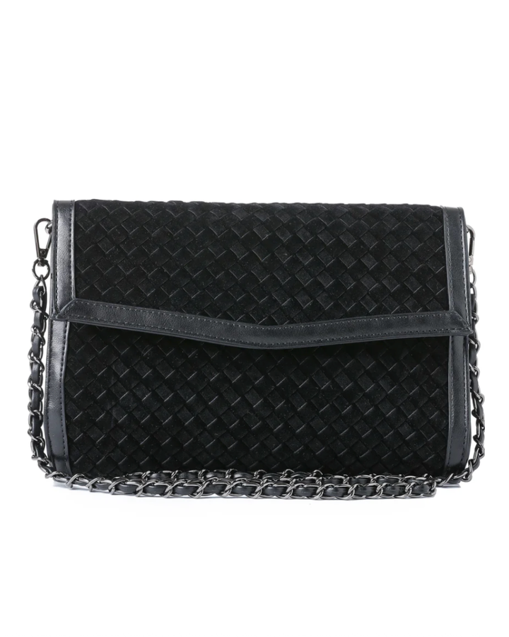 Beth Black Suede Woven Clutch