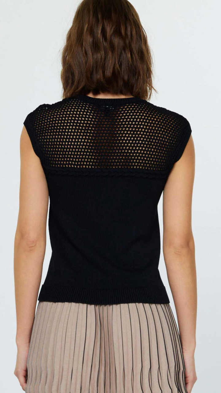 Mesh Detail Round Neck Sweater Top