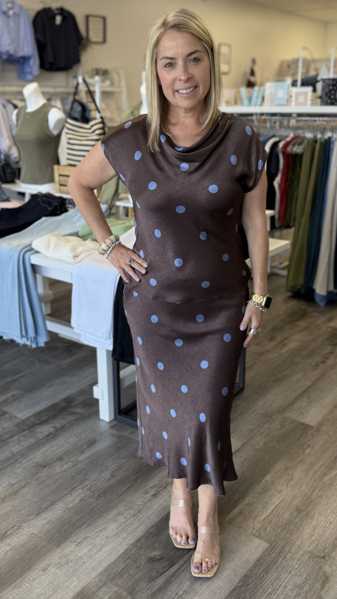 All Over Polka Dot Silk Midi Skirt