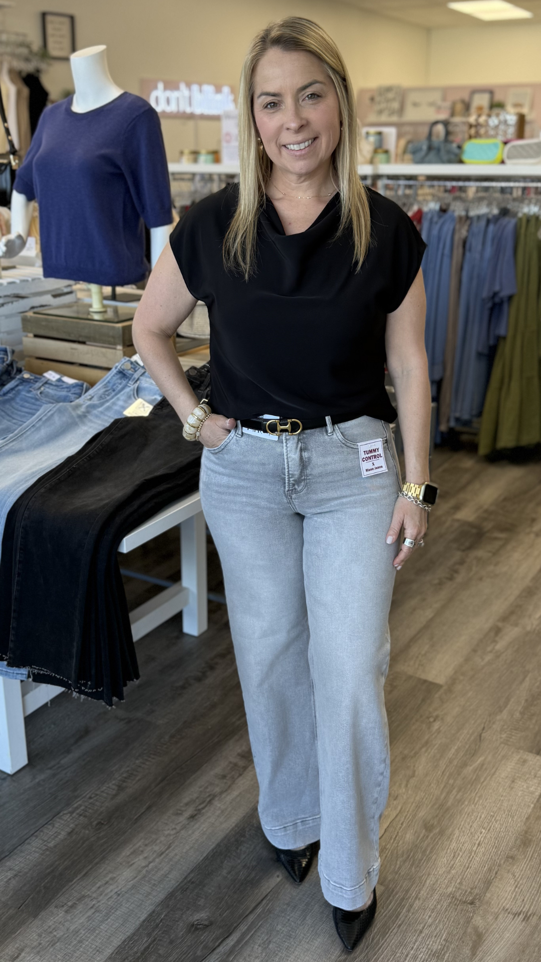 Black Draped Cowl Neck Blouse