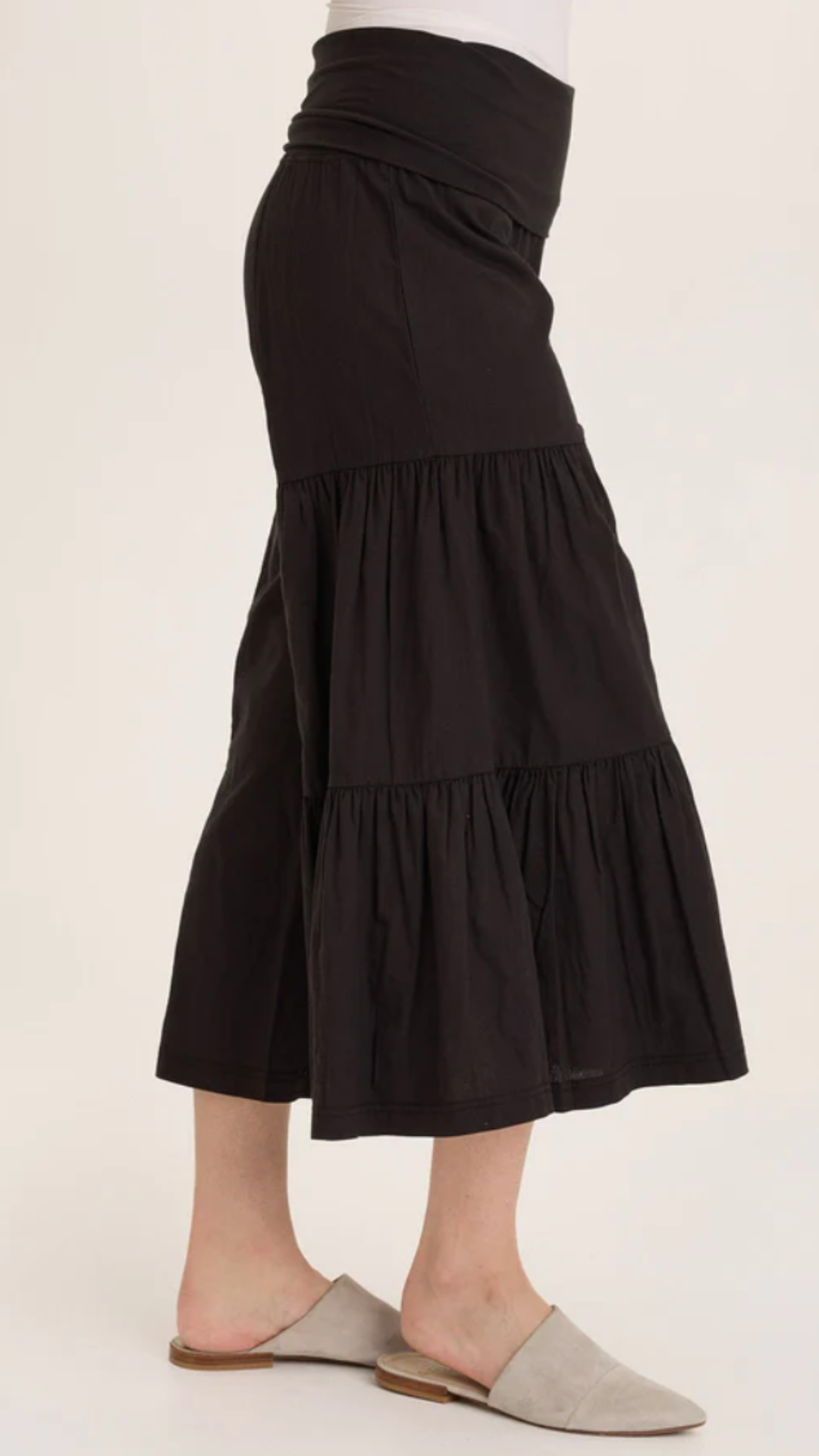 Black Linen Side Tier Wide Leg Palazzo Pants