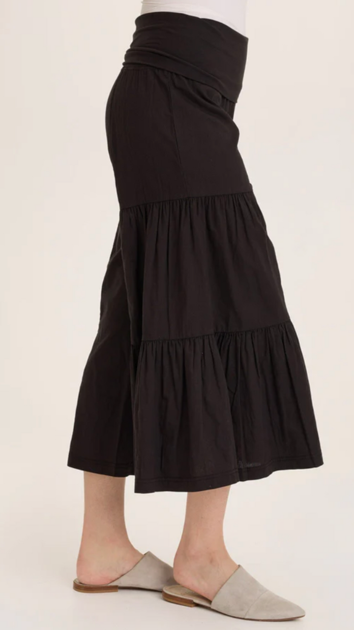 Black Linen Side Tier Wide Leg Palazzo Pants