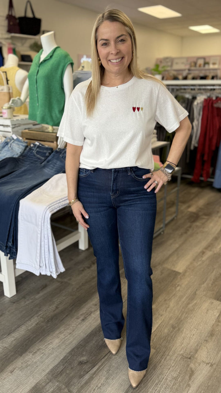 White Three Hearts Embroidered Tee