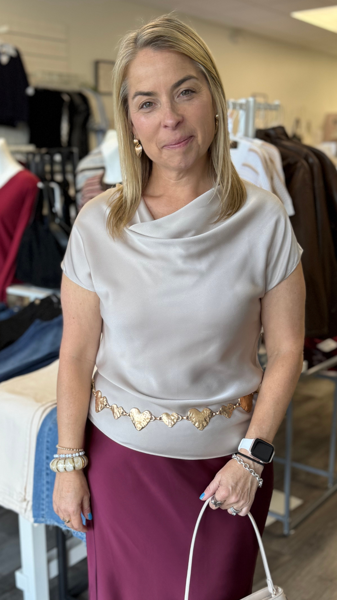 Champaign Mixed Media Cowl Neck Top