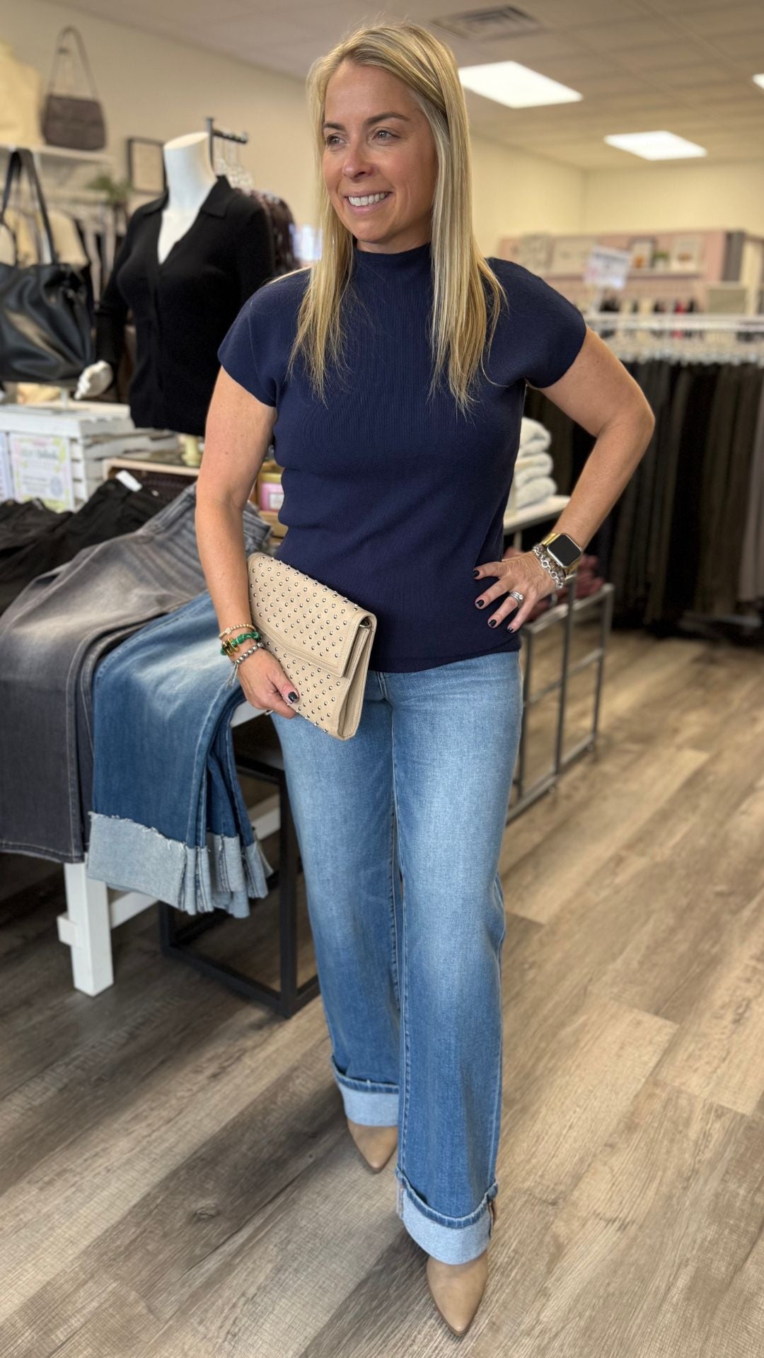 Navy Soft Sweater Knit Top