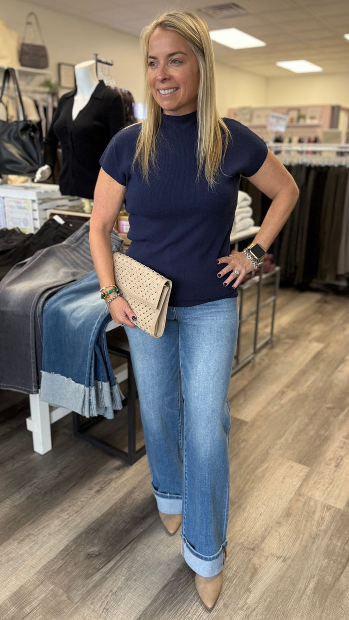 Navy Soft Sweater Knit Top