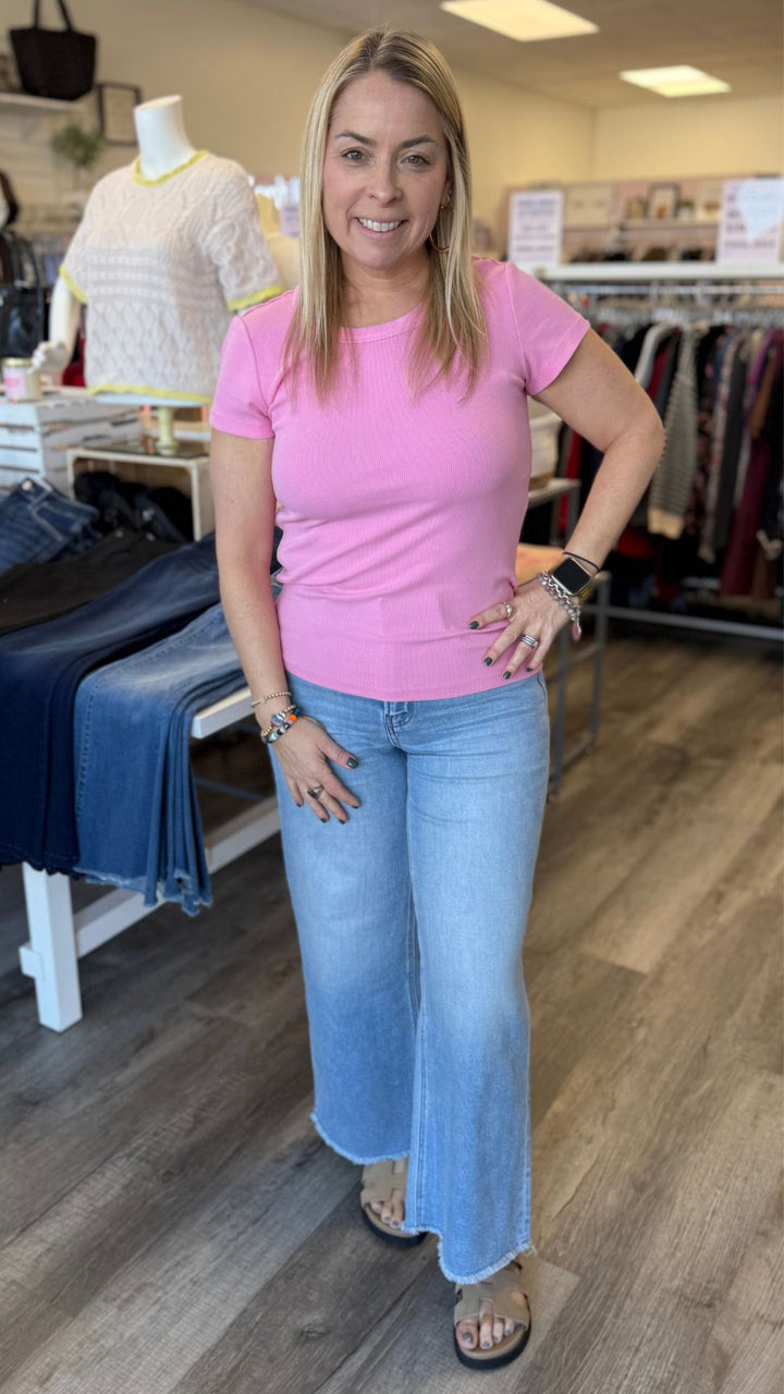Candy Tencel Ribbed Crew Neck Tee