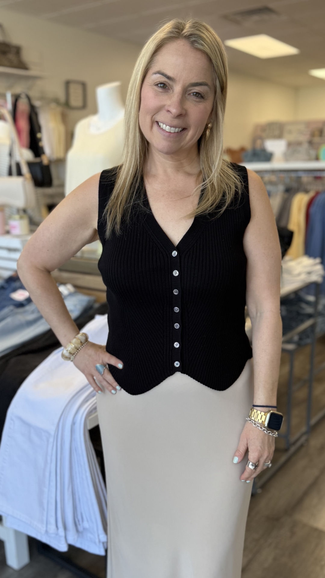 Sleeveless Ribbed Knit Vest