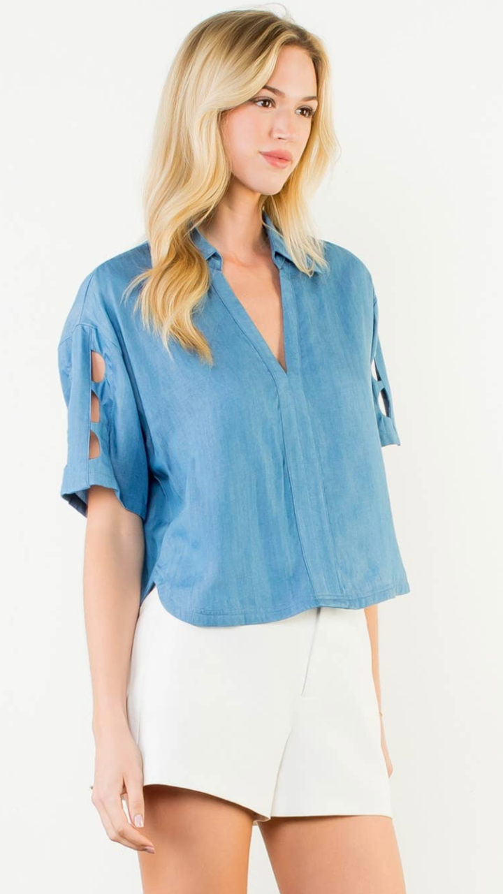 Short Sleeve Cutout Tencel Top