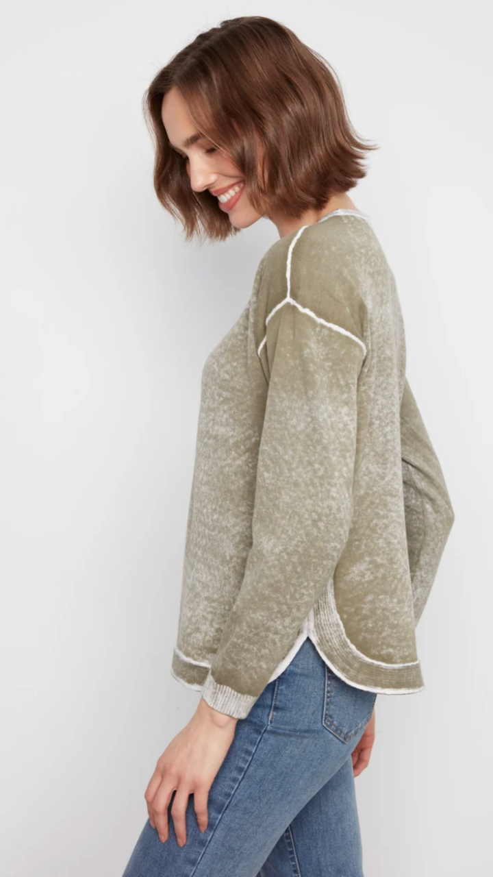 Olive Cotton Crew Neck Reverse Print Sweater
