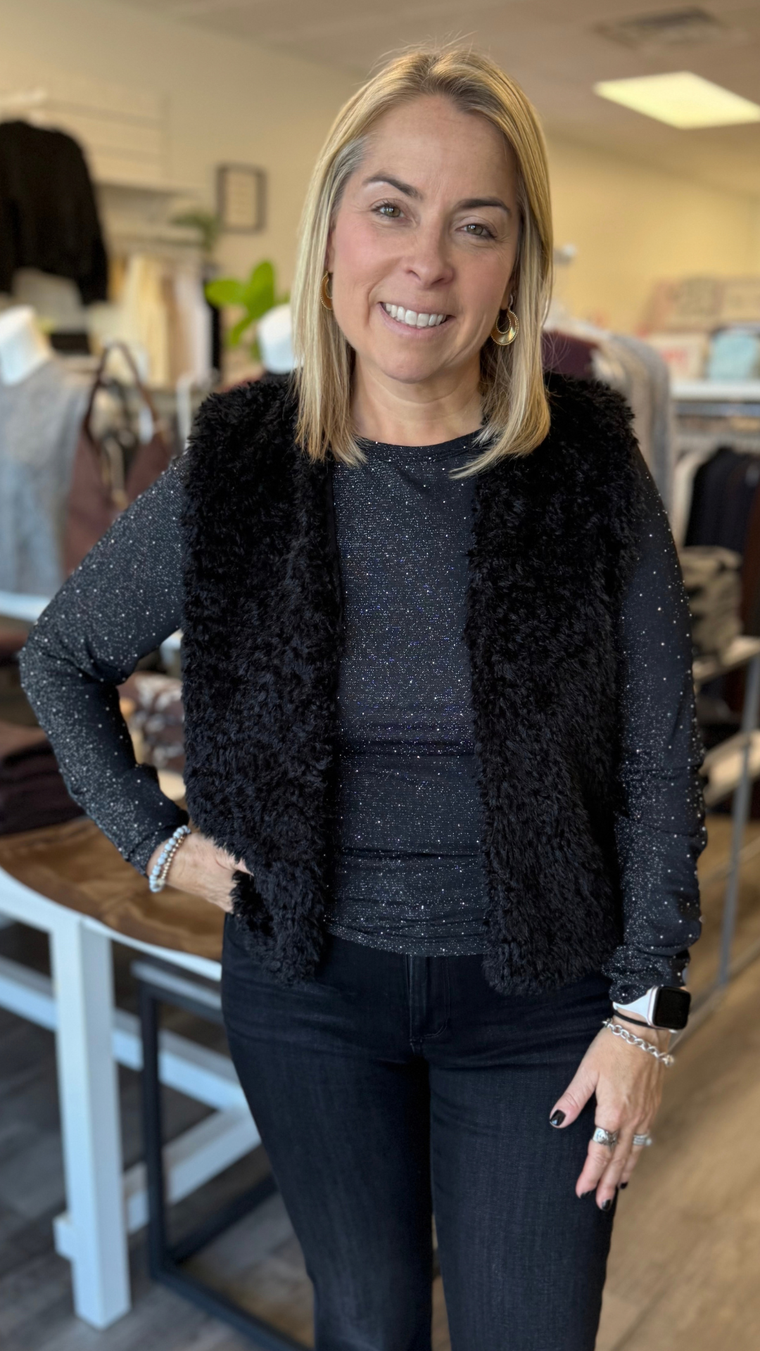 Black Mini Stud Long Sleeve Top