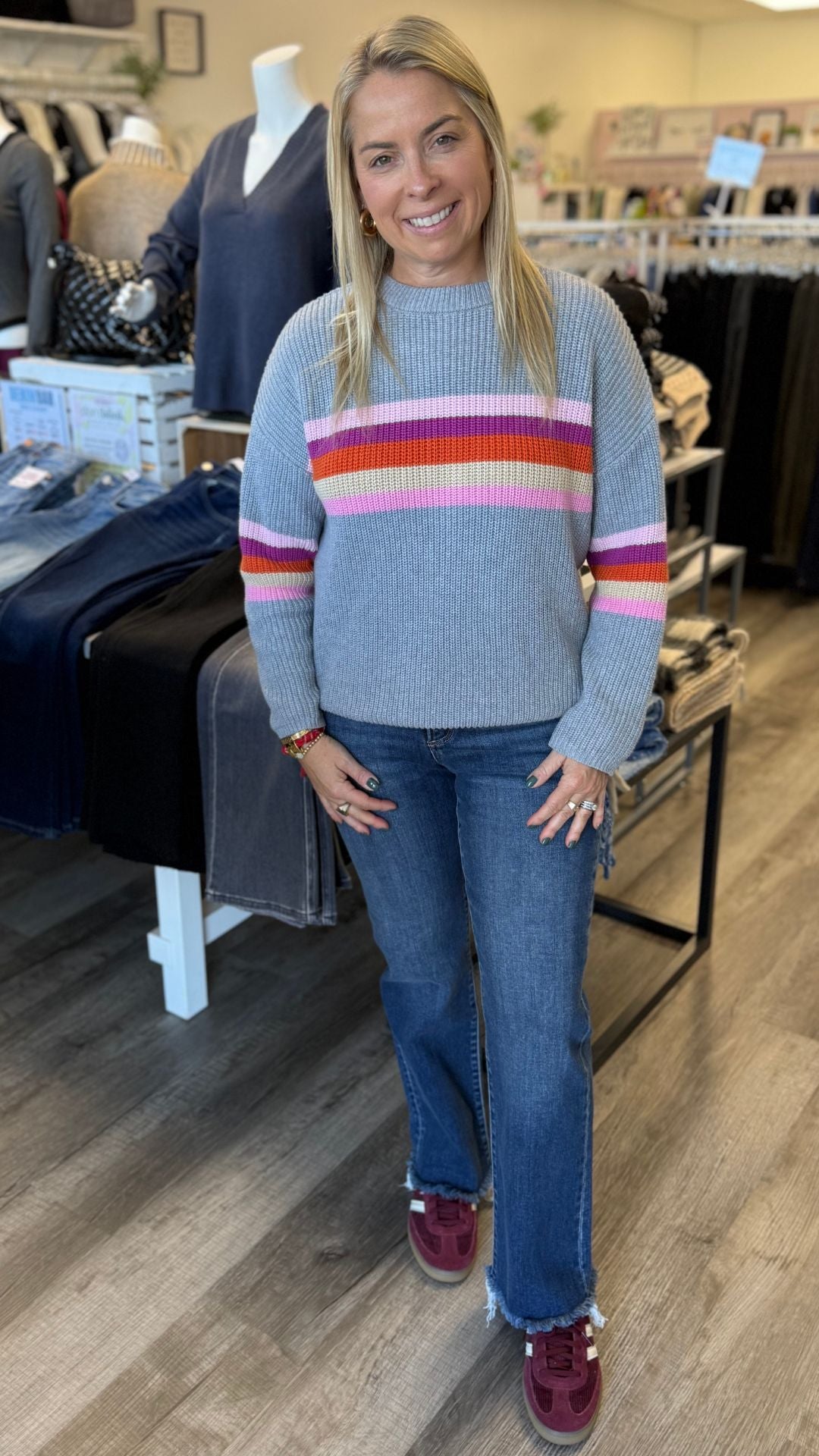 Stripe Drop Shoulder Cotton Sweater