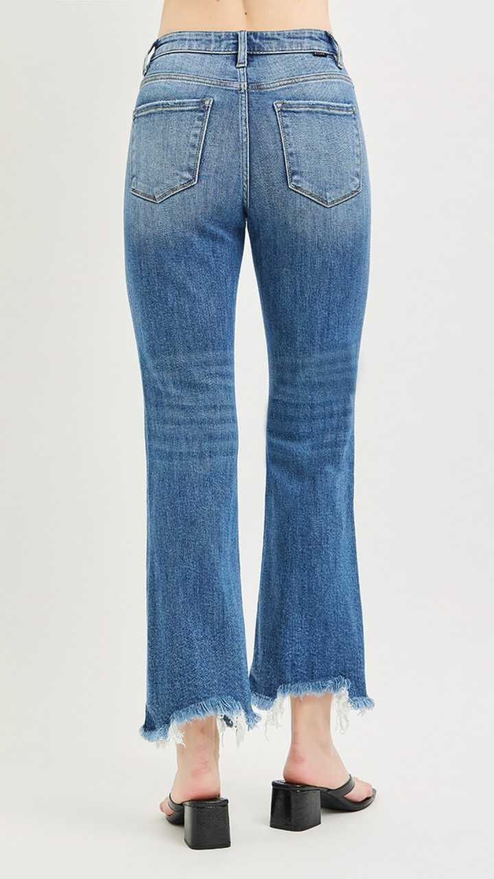 High Rise Tummy Control Medium Wash Crop Bootcut Jeans
