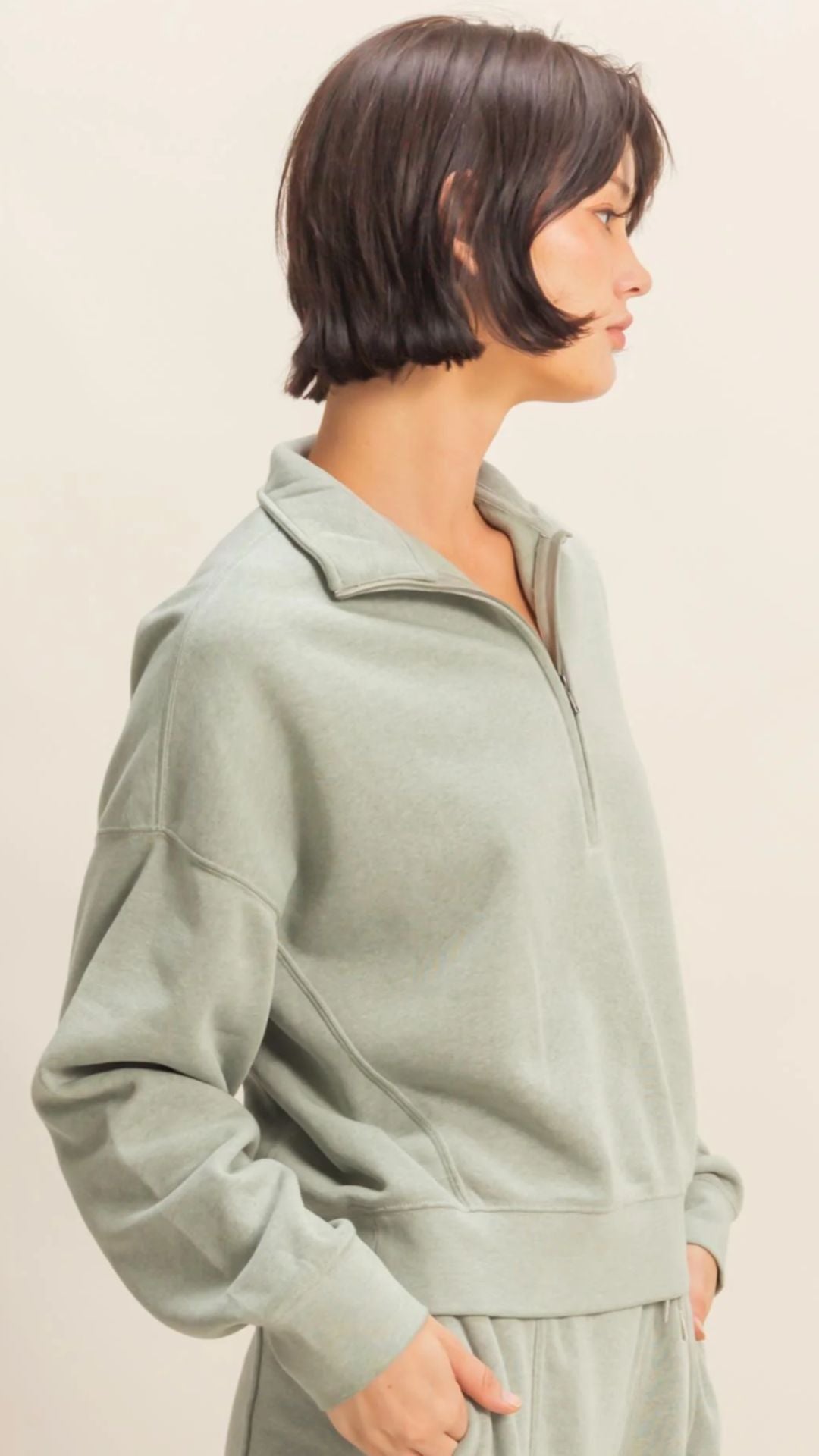 Sage Green Love This Way Half Zip Sweatshirt