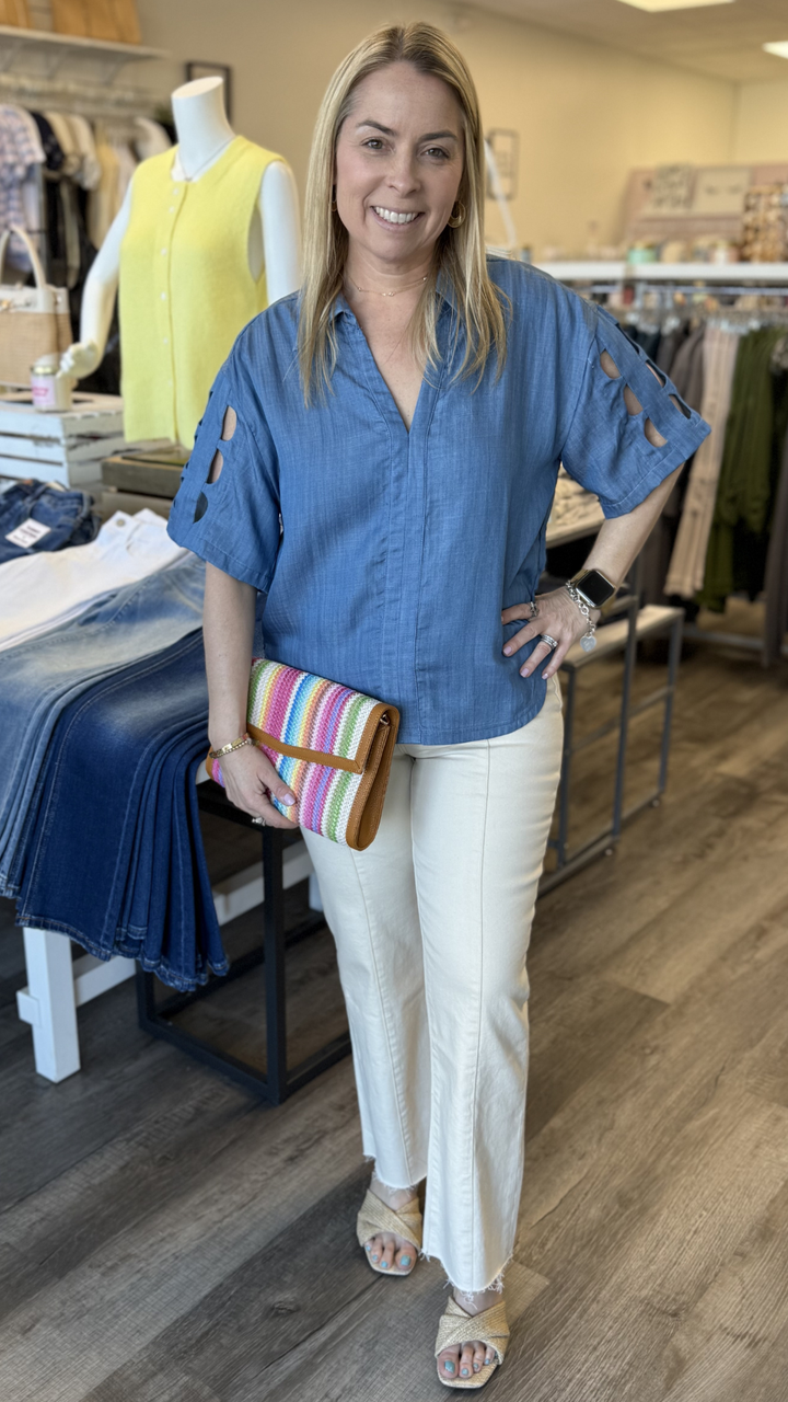 Short Sleeve Cutout Tencel Top