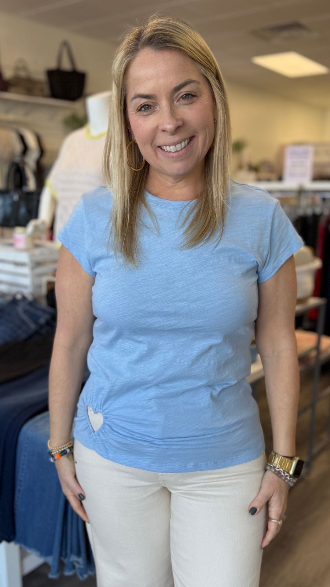 Light Blue Organic Cotton Tee With Heart Cut Out
