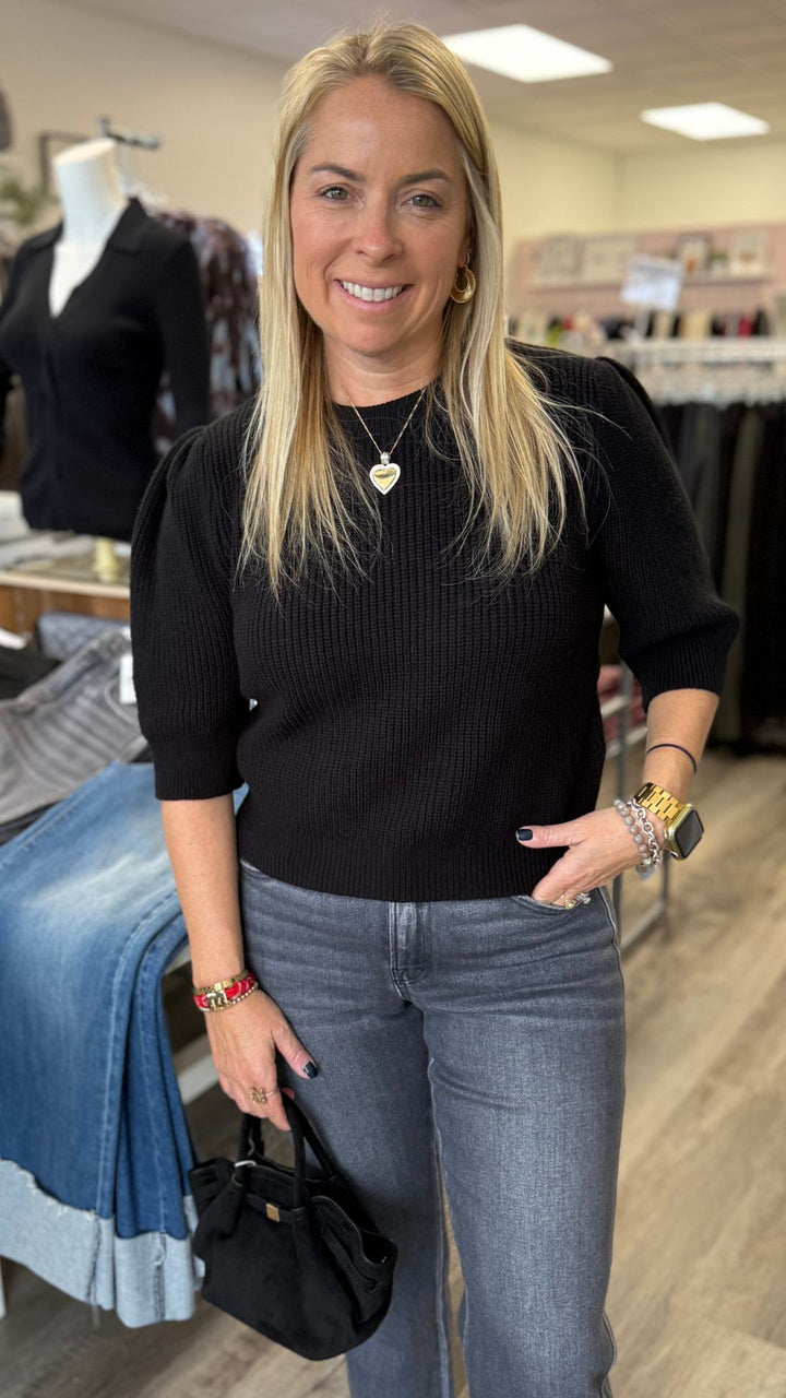 Black Puff Sleeve Sweater