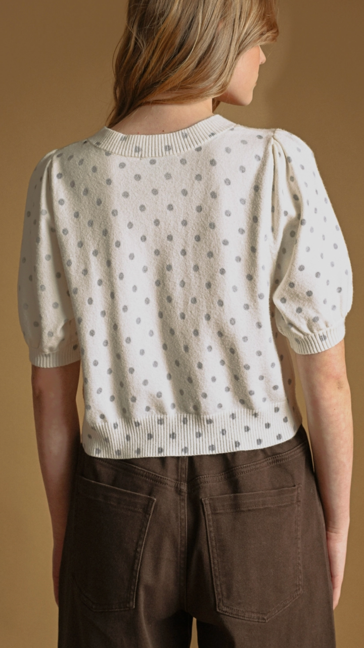 Polka Dot Printed Short Sleeve Button Front Cardigan