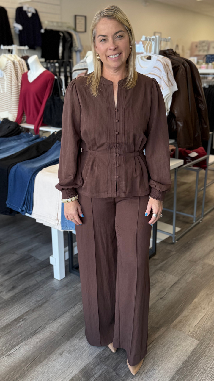 Cocoa Pintuck Long Sleeve Top