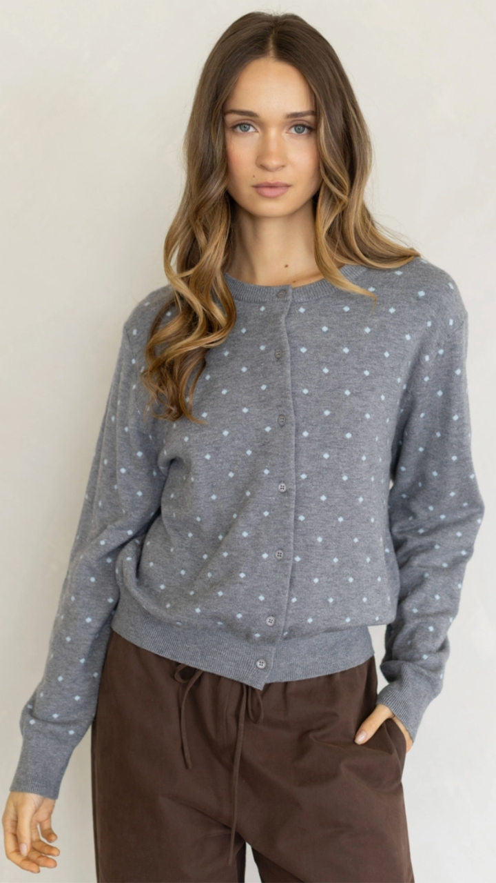Heather Gray Inside Out Polka Dot Cardigan