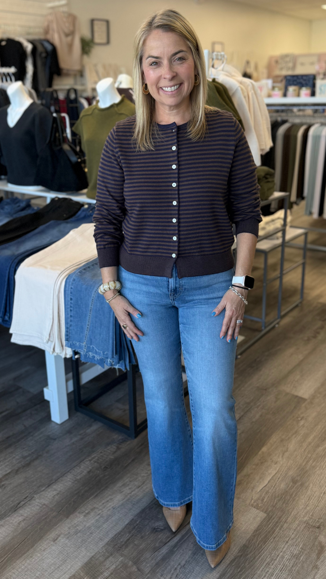 Brown And Navy Mini Striped Cardigan