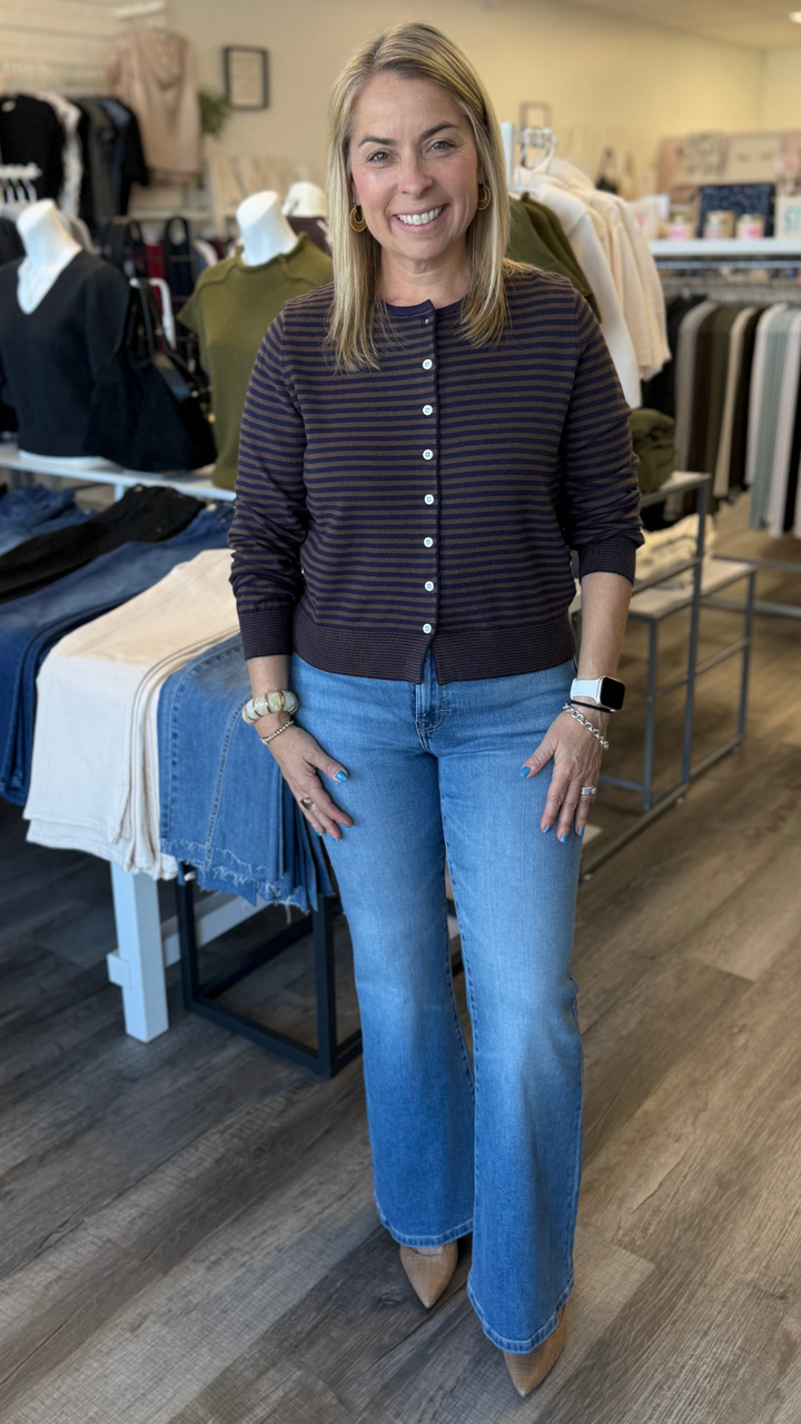 Brown And Navy Mini Striped Cardigan