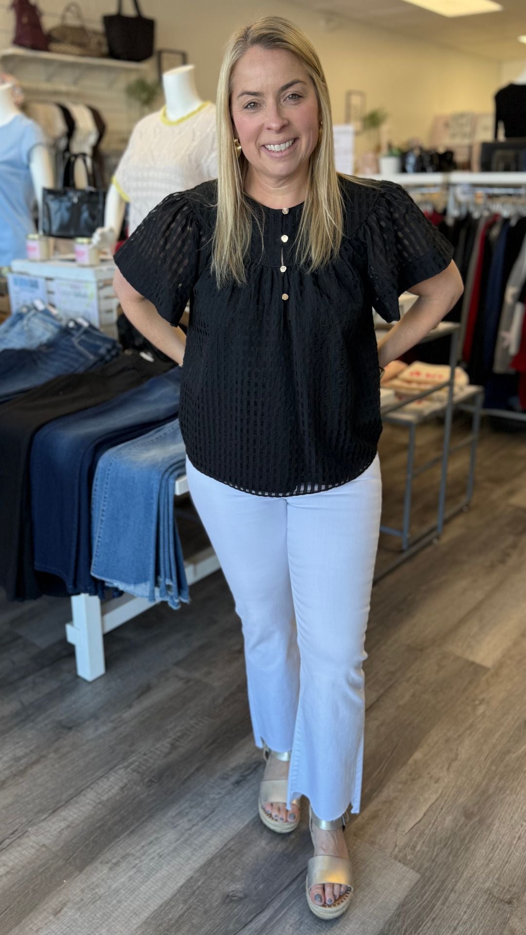 Black Flutter Short Sleeve Blouse